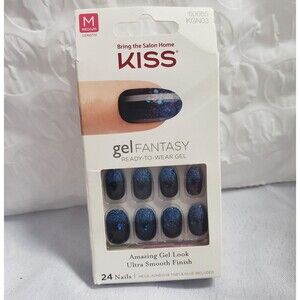 NEW-Kiss Gel Fantasy Painted Veil Gel Nails
Medium length 
Navy Blue
